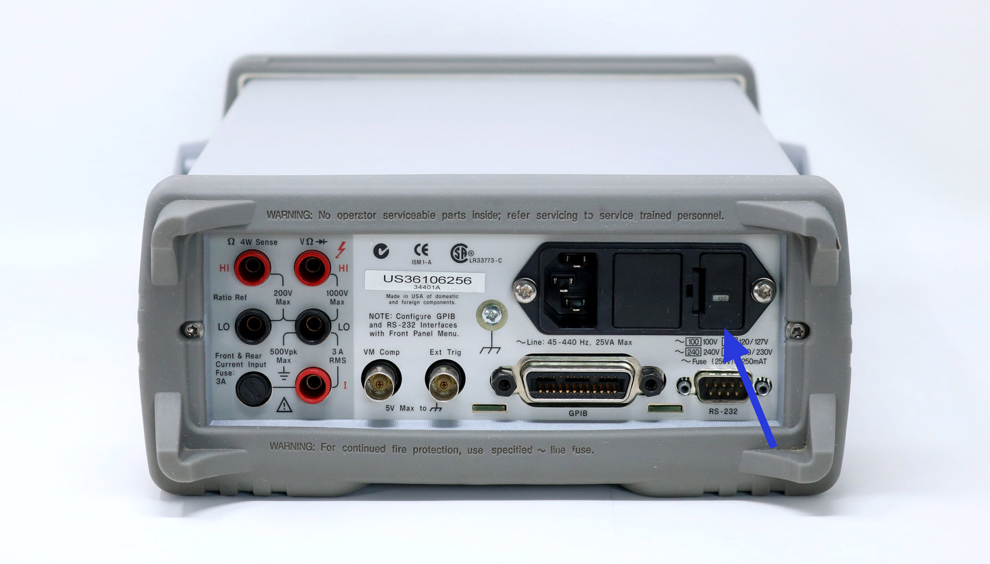 HP / Agilent 34401A, 33120A, 34410A, Keithley 2000 Mains Fuse Drawer / Selector